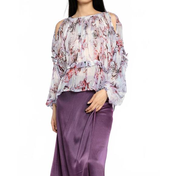 NEW IRO jozefa shoulder cut-out blouse in lilac multi
